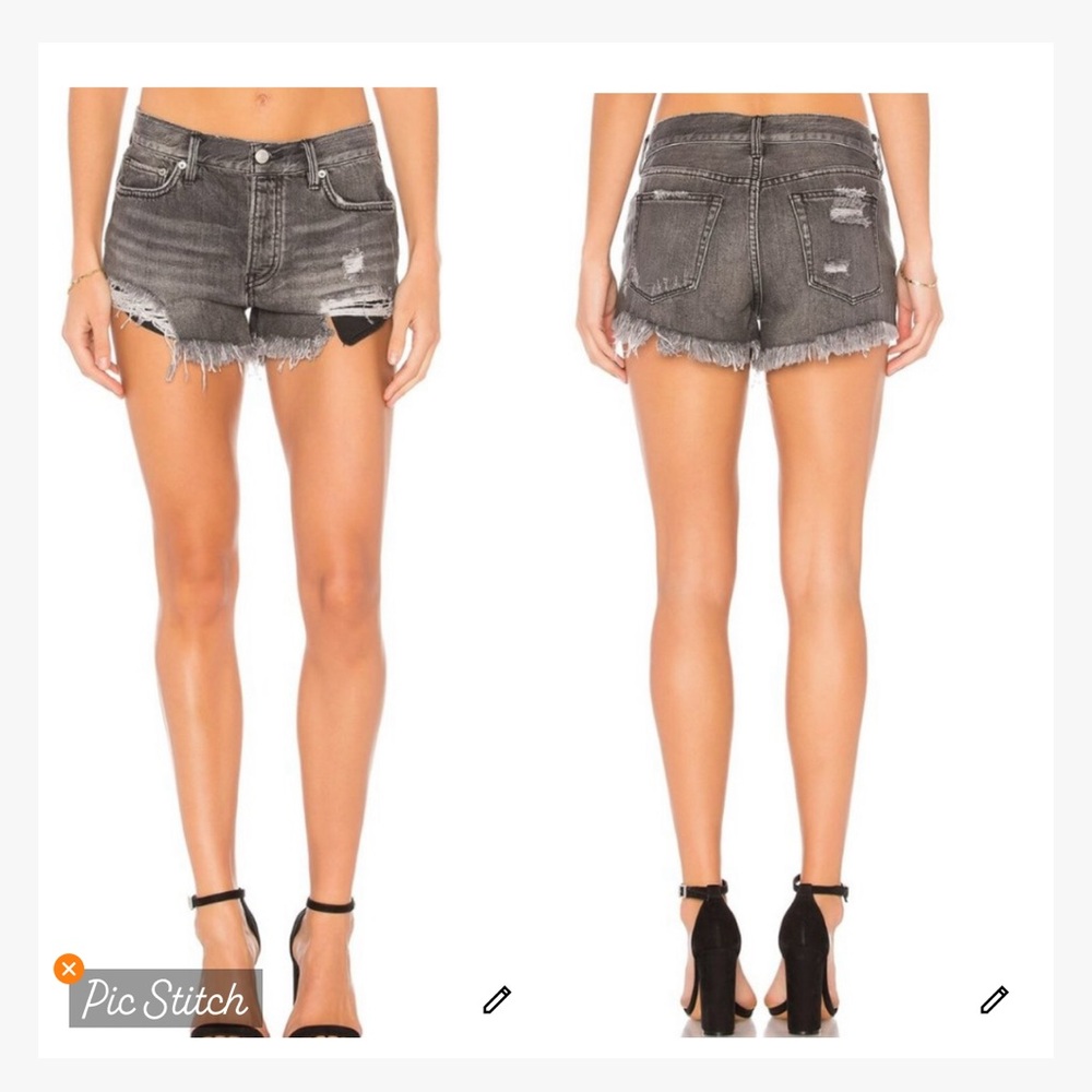 Free People Loving Good Vibrations Washed Black Distressed Jean Shorts